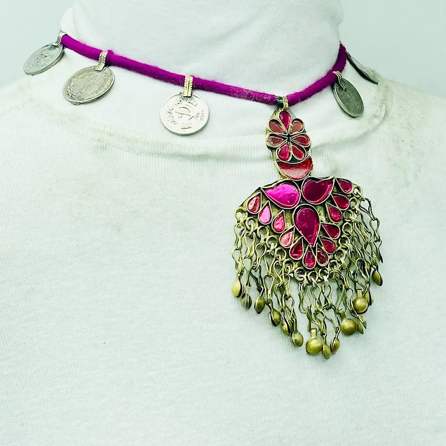 Purple Vintage Coins Pendant Necklace