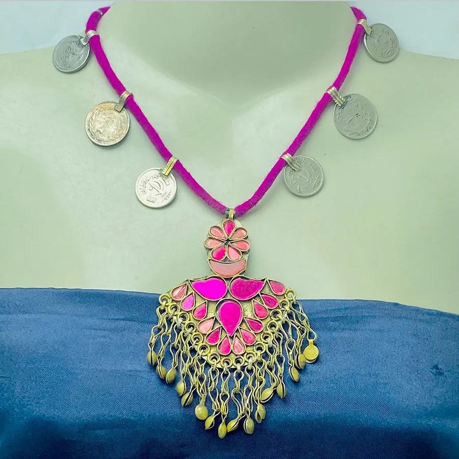 Purple Vintage Coins Pendant Necklace