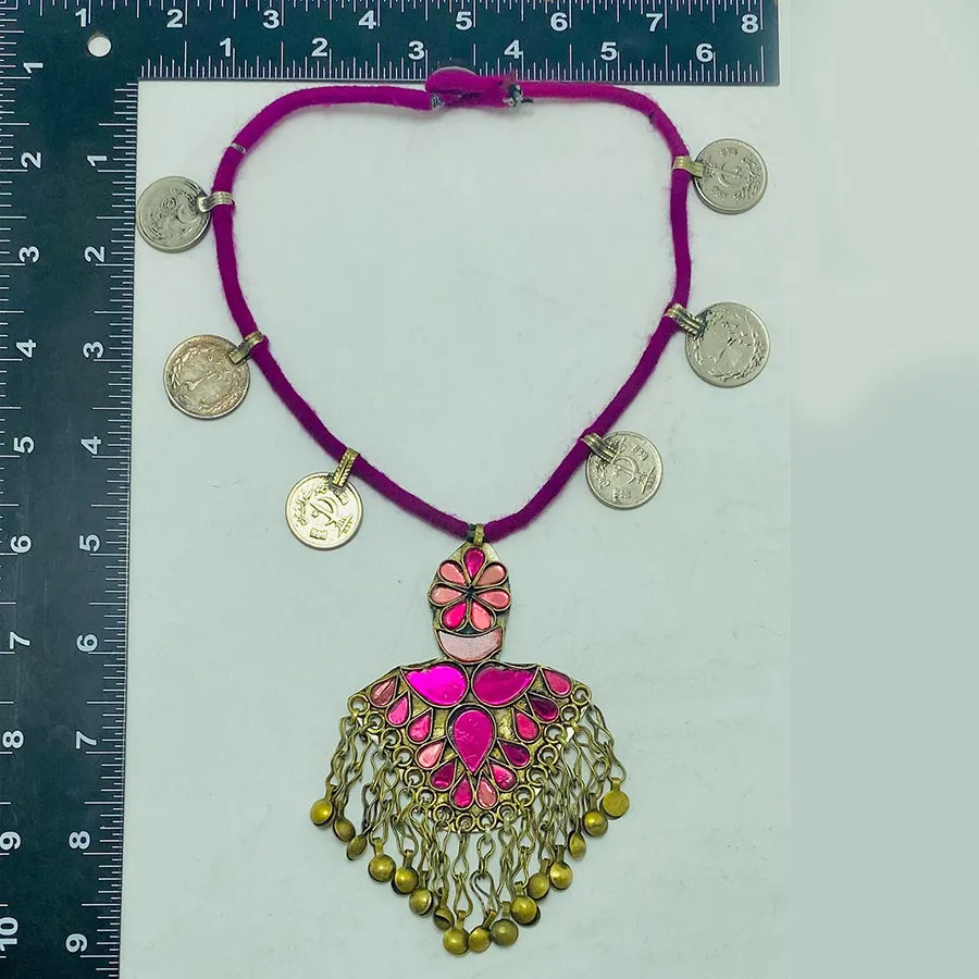 Purple Vintage Coins Pendant Necklace