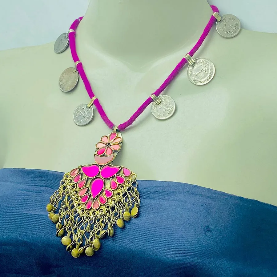 Purple Vintage Coins Pendant Necklace