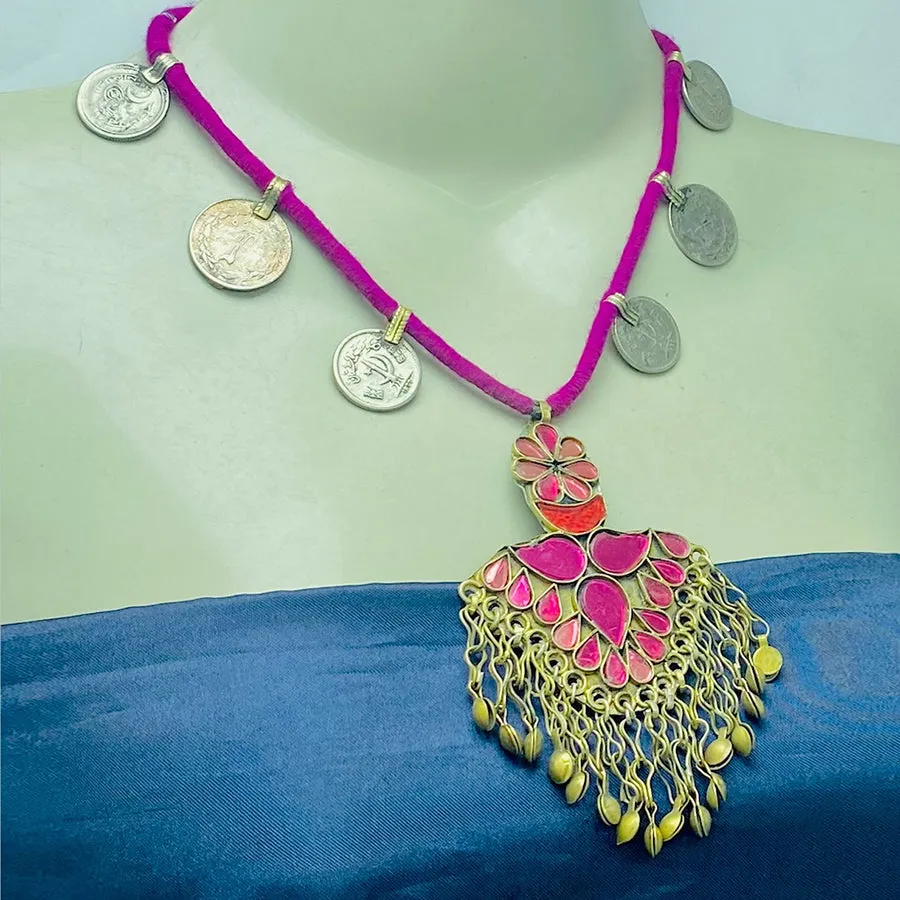 Purple Vintage Coins Pendant Necklace