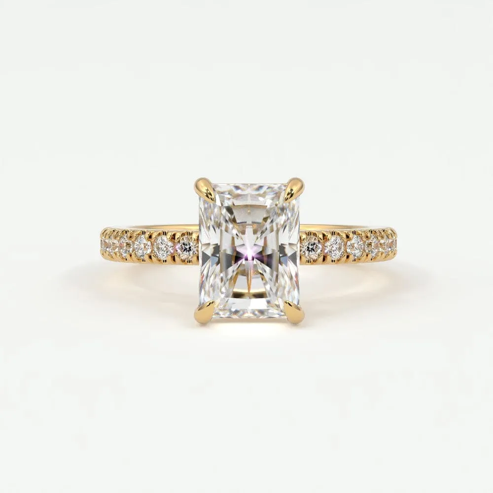 Radiant Cut Diamond Pave Band, Hidden Halo