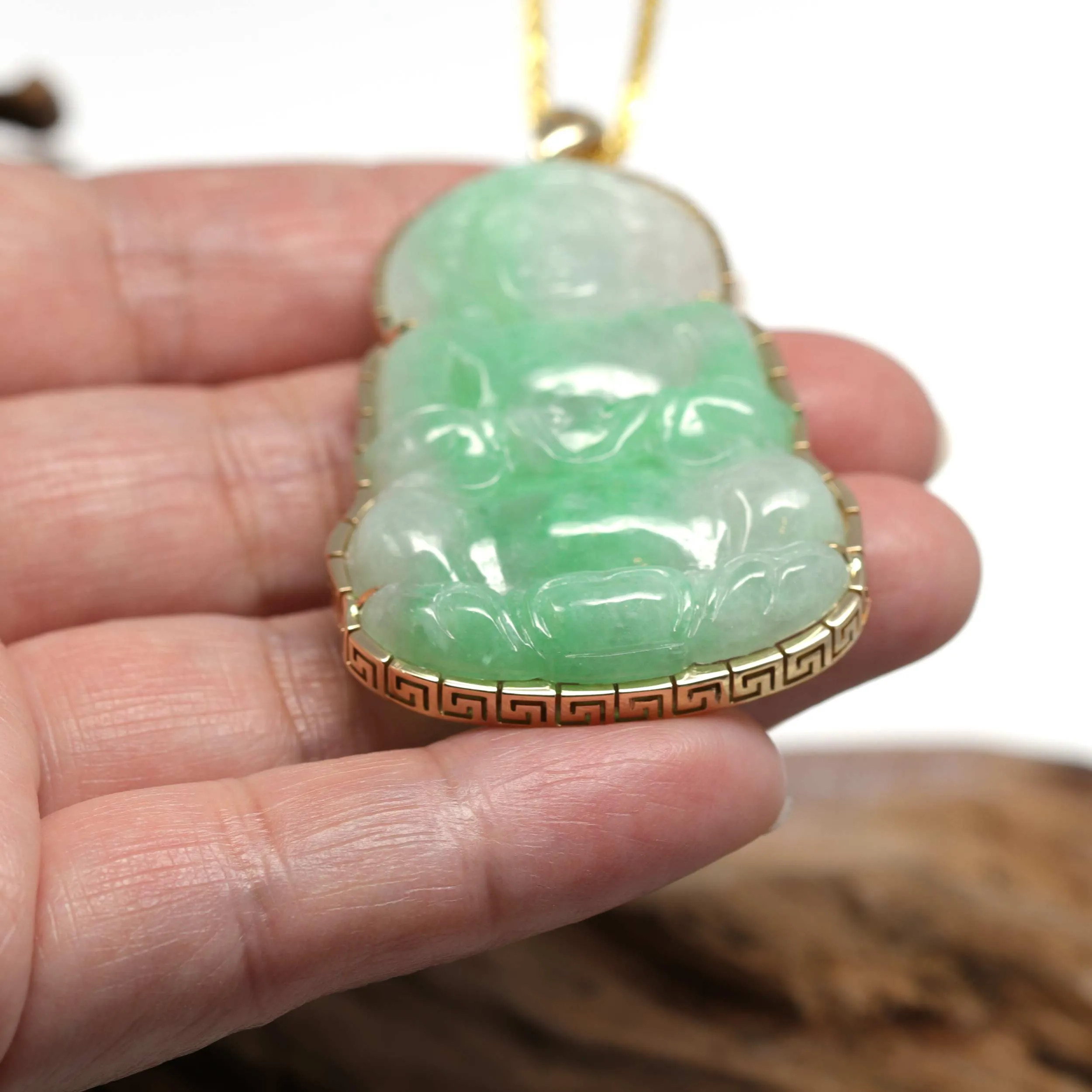 RealJade® 14k "Goddess of Compassion" Genuine Burmese Jadeite Jade Guanyin Necklace With Good Luck Design
