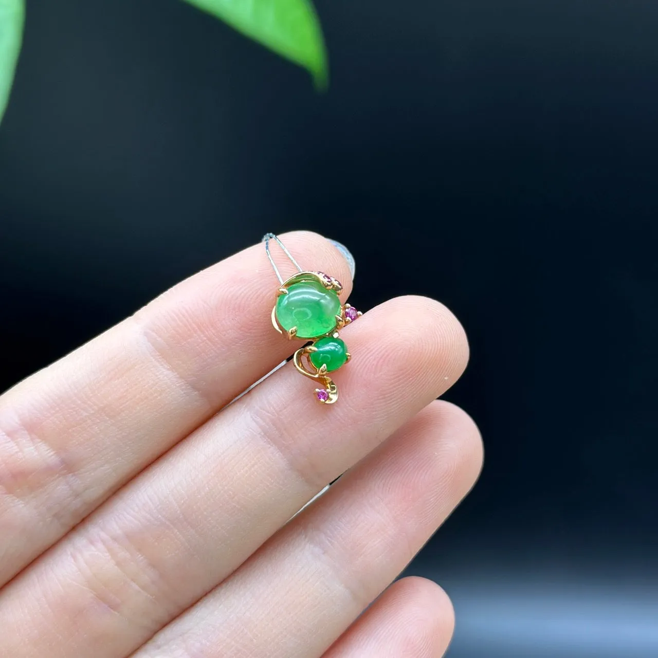 RealJade 18k Rose Gold Genuine Ice Green Jadeite Jade Pendant