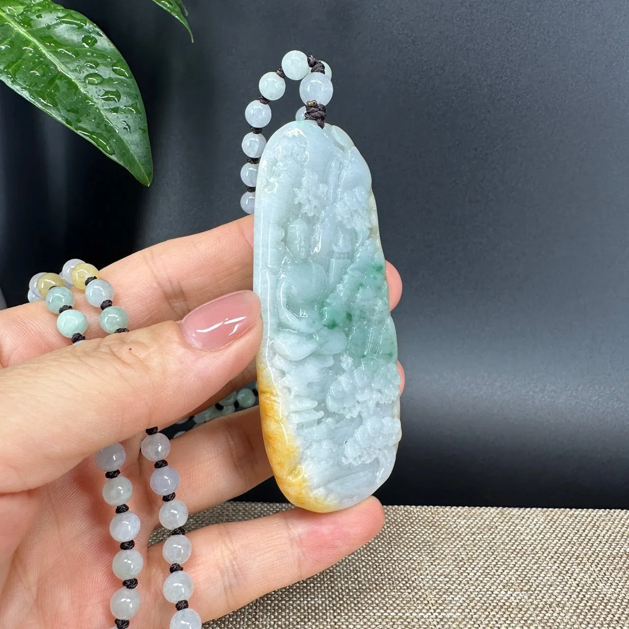 RealJade® Co.  Genuine Burmese Jadeite Jade Yellow Green Guanyin  Pendant Necklace