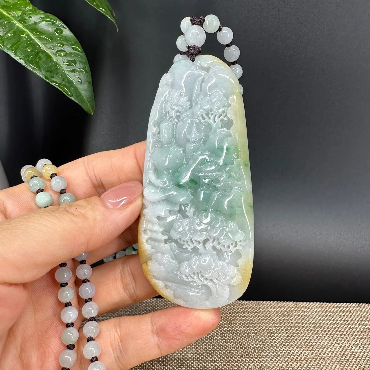 RealJade® Co.  Genuine Burmese Jadeite Jade Yellow Green Guanyin  Pendant Necklace