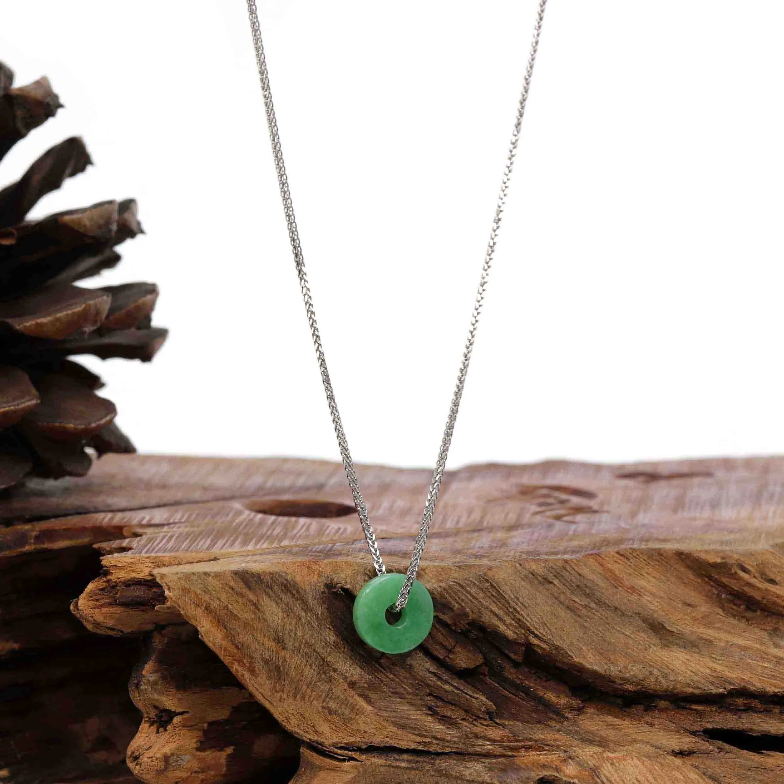 RealJade® "Good Luck Button" Necklace Real Jadeite Jade Lucky KouKou Donut Pendant Necklace