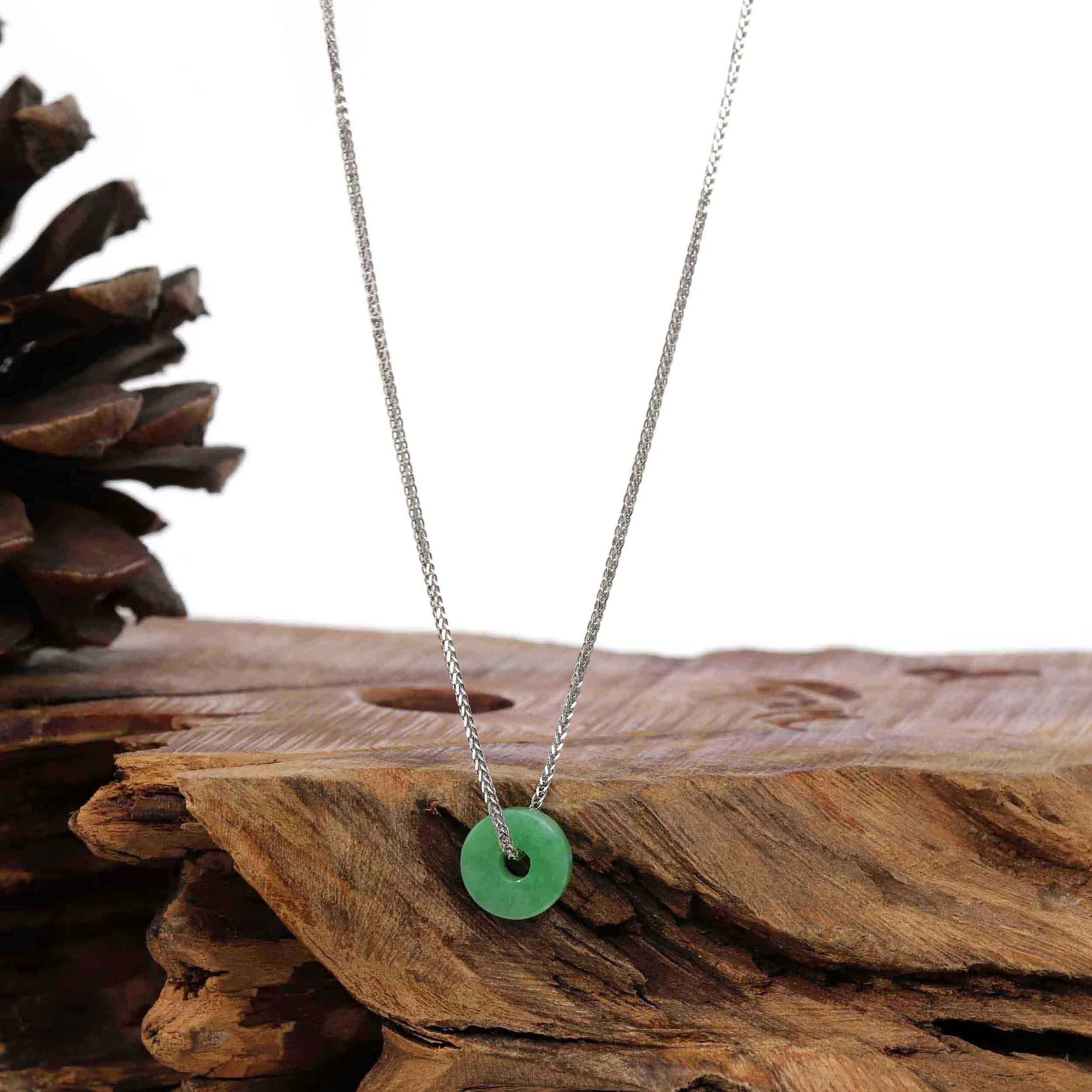 RealJade® "Good Luck Button" Necklace Real Jadeite Jade Lucky KouKou Donut Pendant Necklace