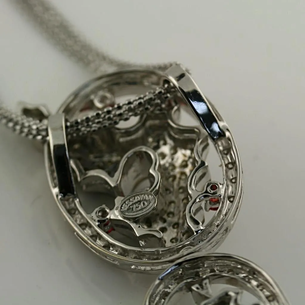 Red Sapphire White and Champagne Diamonds Pendant Necklace 18k White Gold