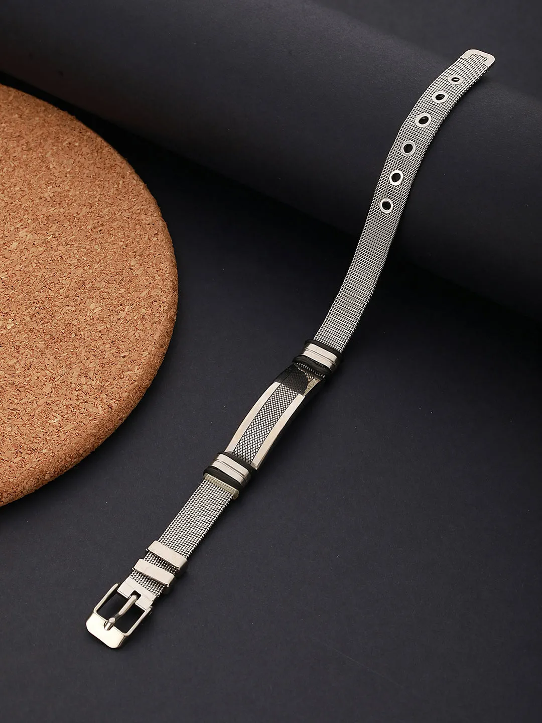 Rhodium-Plated & Black Wraparound Men Bracelet