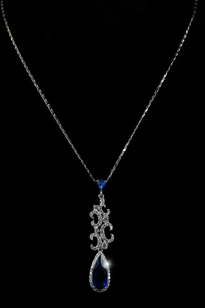Romia Vintage Art Deco Sapphire Blue Pendant Necklace | 12 Carat | Cubic Zirconia