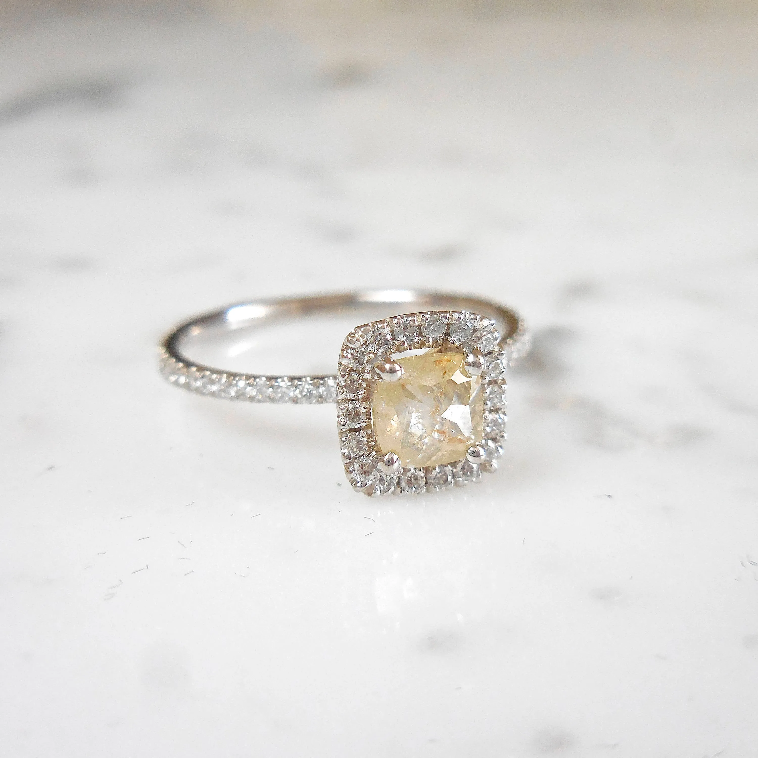 Rose Cut diamond Halo Ring - Champagne Rose Cut Diamond Ring - Peach Diamond Engagement Ring