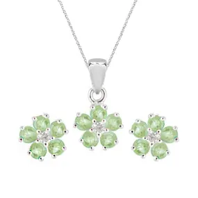Roses Necklace & Earrings Green Sapphire Set