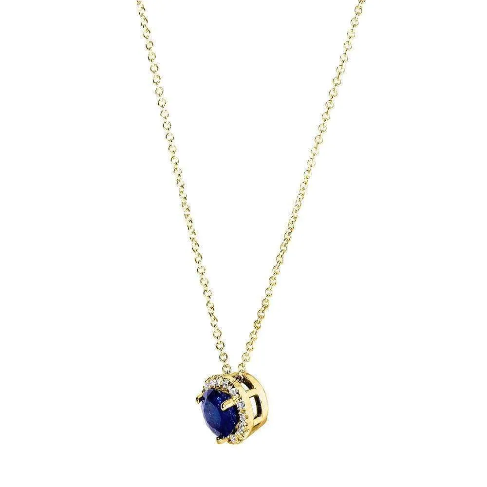Round Blue Sapphire and Diamond Necklace 4/5 Carat (ctw) in 14k Yellow Gold