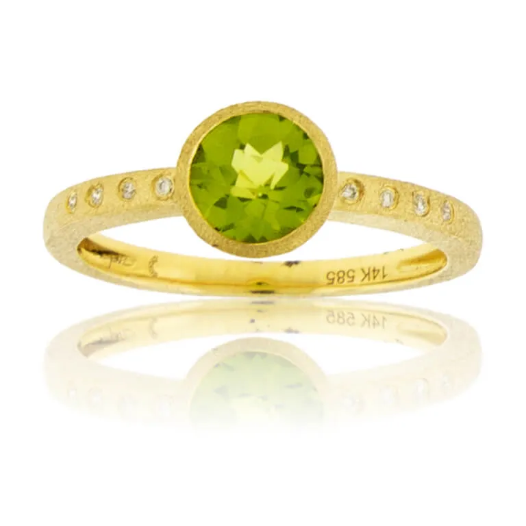 Round Peridot and Diamond Flush Set Style Ring