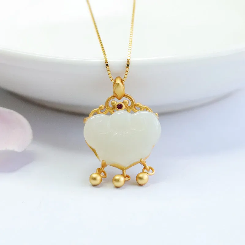 S925 Sterling Silver White Jade Ruyi Tassel Necklace