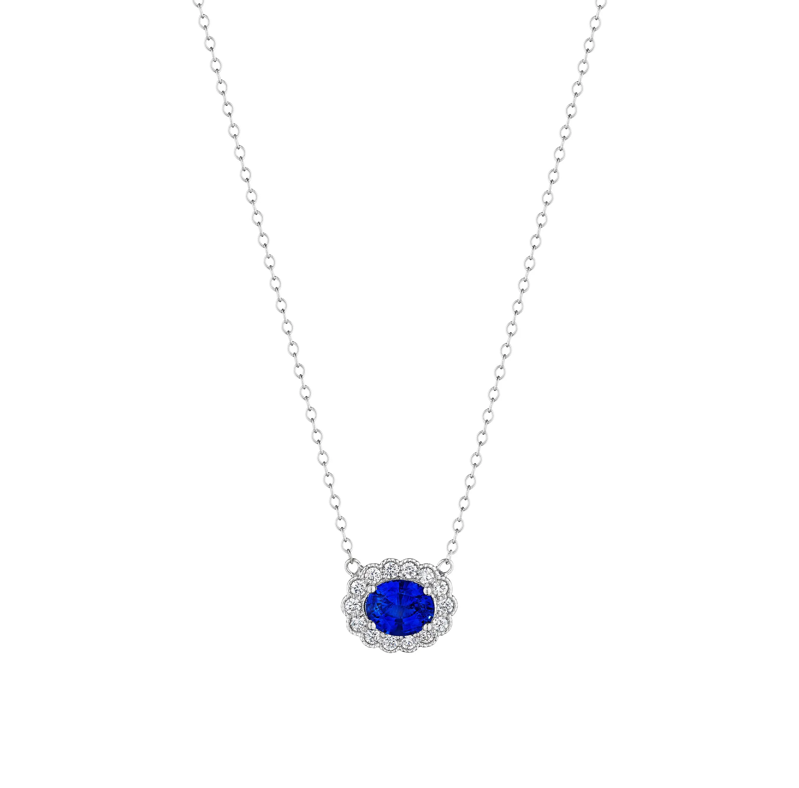 Sabel Collection White Gold Sapphire and Diamond Milgrain Pendant