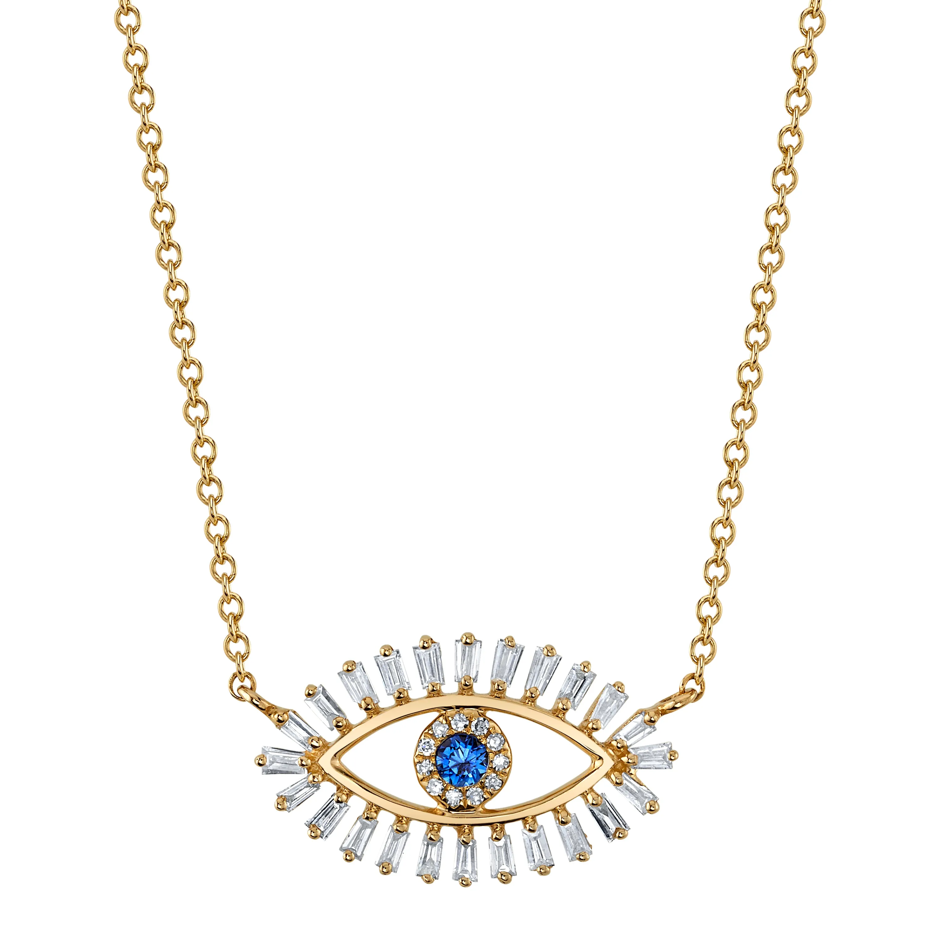 Sapphire Evil Eye with Diamond Baguette Lashes