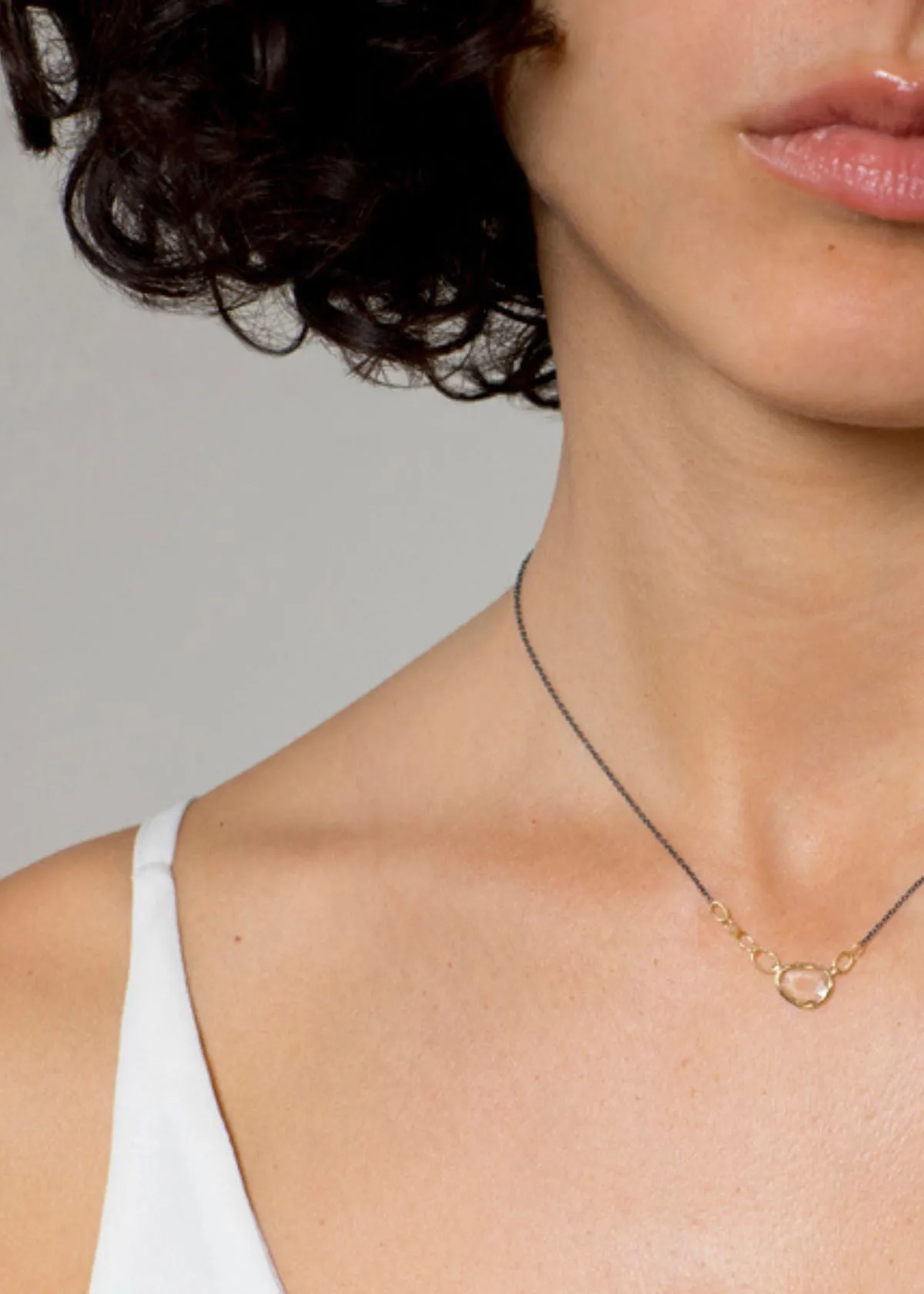 SARAH MCGUIRE White Sapphire on Oxidized Chain Necklace