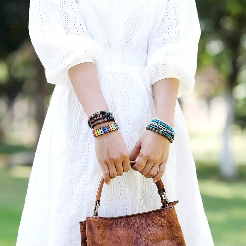 Semi-Precious Gemstones "LOVE" Leather Wrap Bracelet