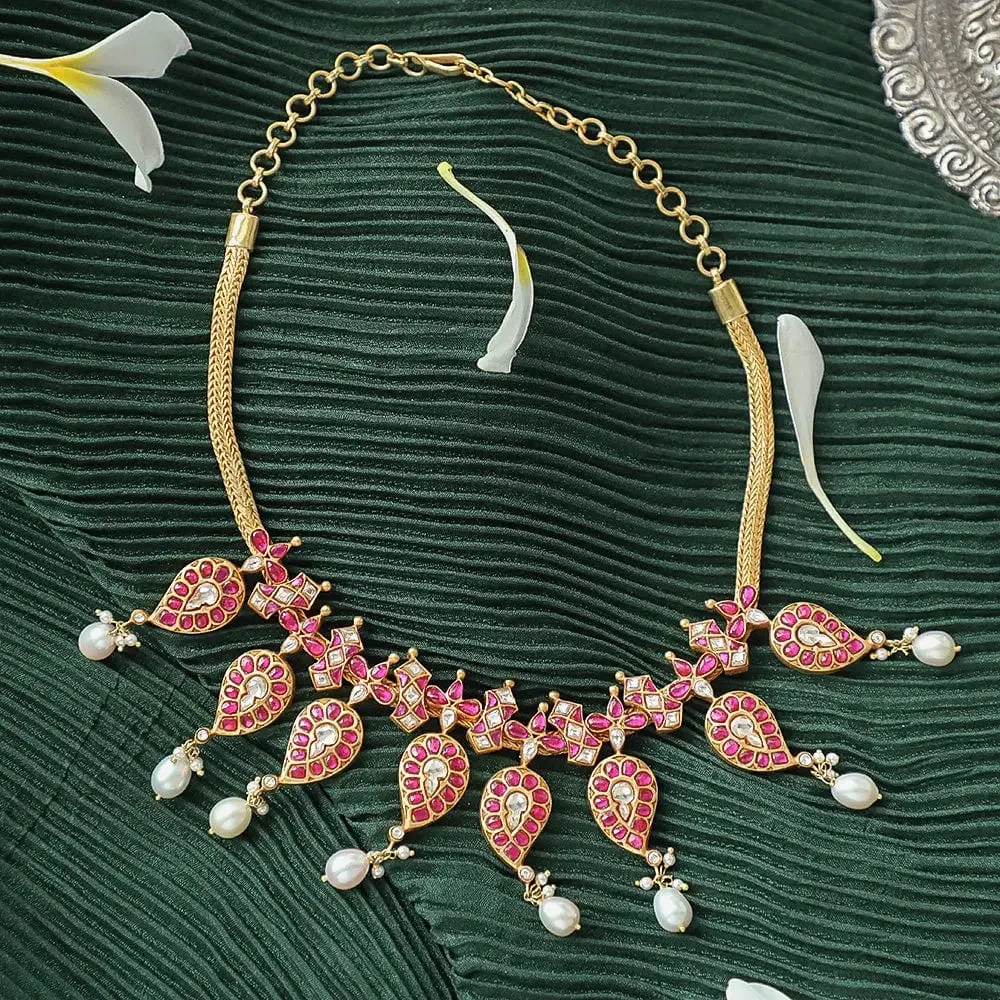 Silver 92.5 Aam Ras Kundan Necklace