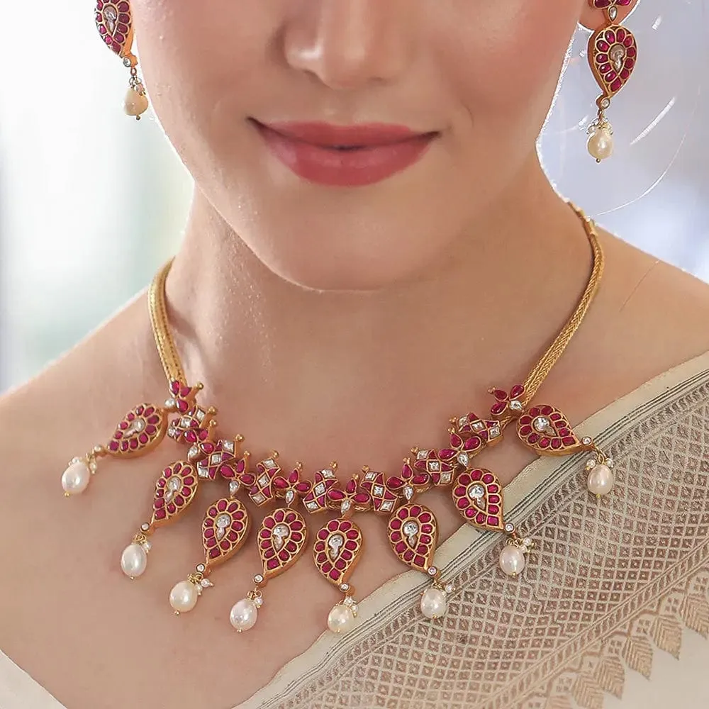 Silver 92.5 Aam Ras Kundan Necklace