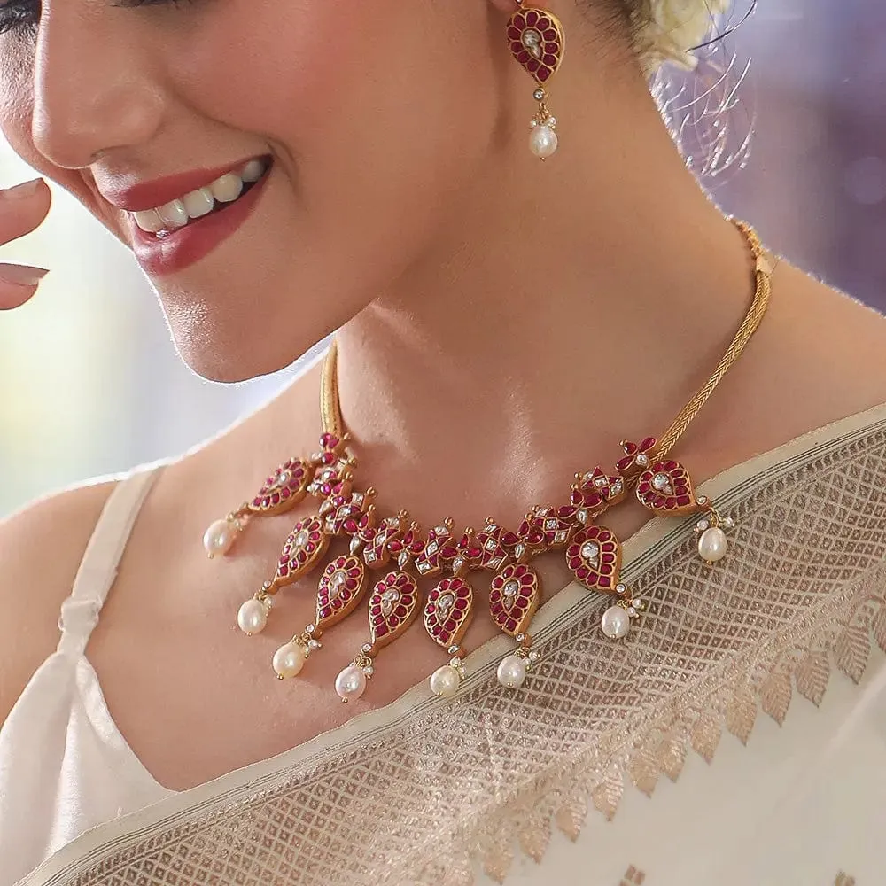 Silver 92.5 Aam Ras Kundan Necklace
