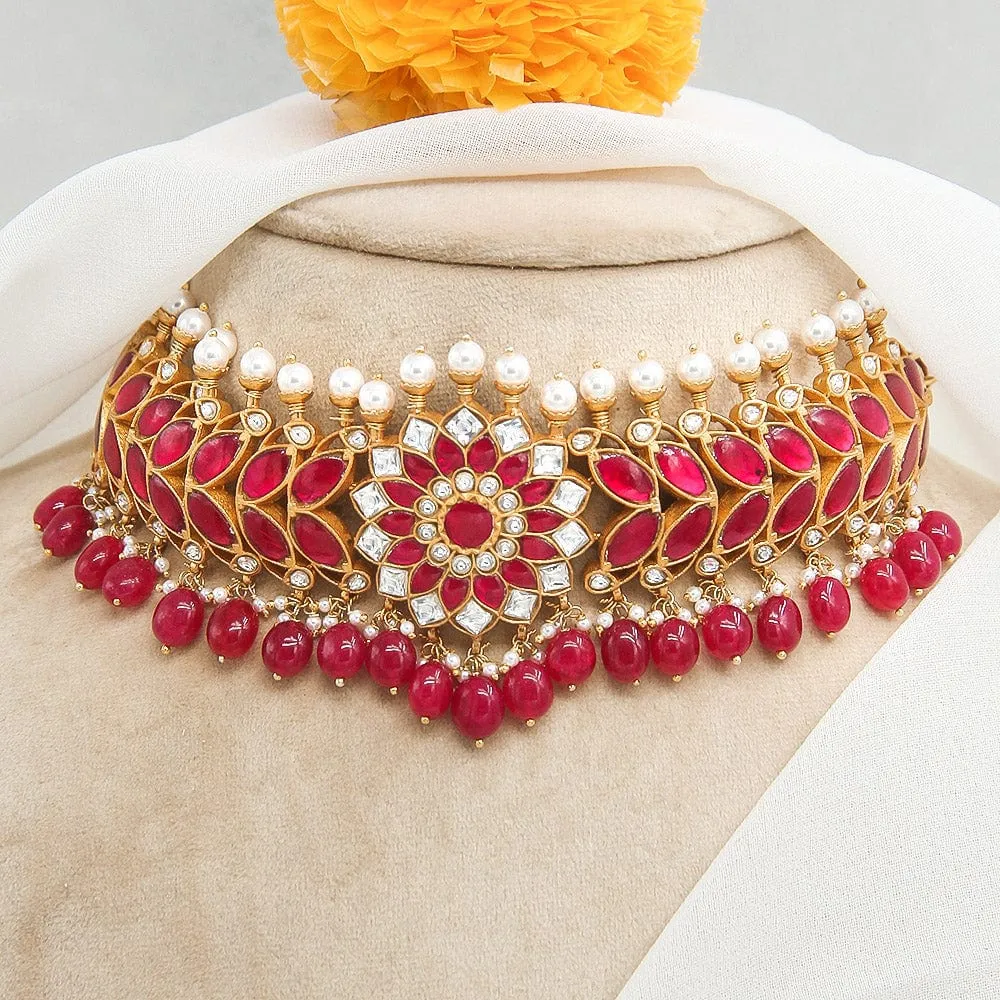 silver 92.5 flower kundan necklace