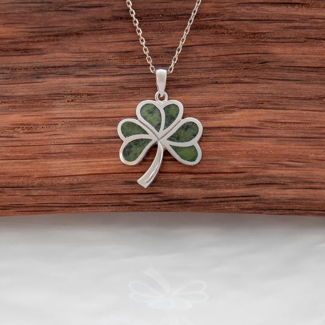Silver Connemara Marble Shamrock Pendant
