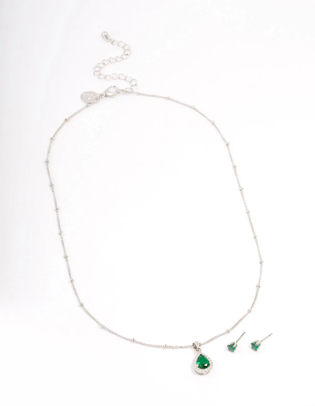 Silver Cubic Zirconia Emerald Earring & Necklace Set