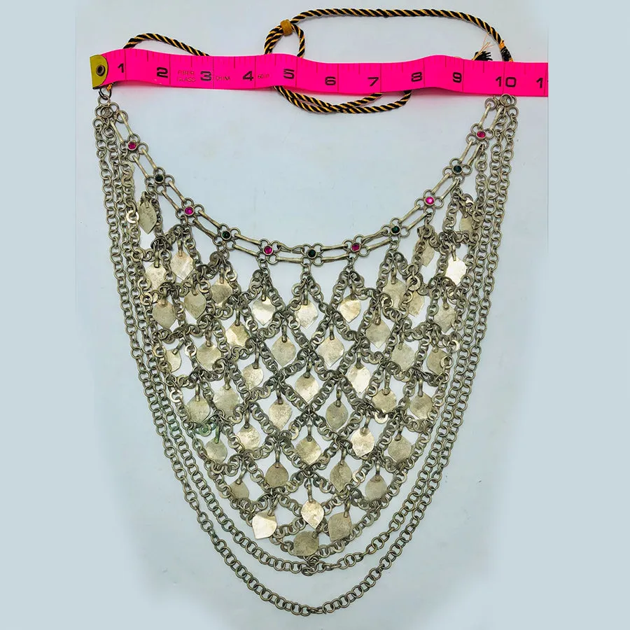 Silver Gypsy Necklace With Multilayers Chain and Tassels