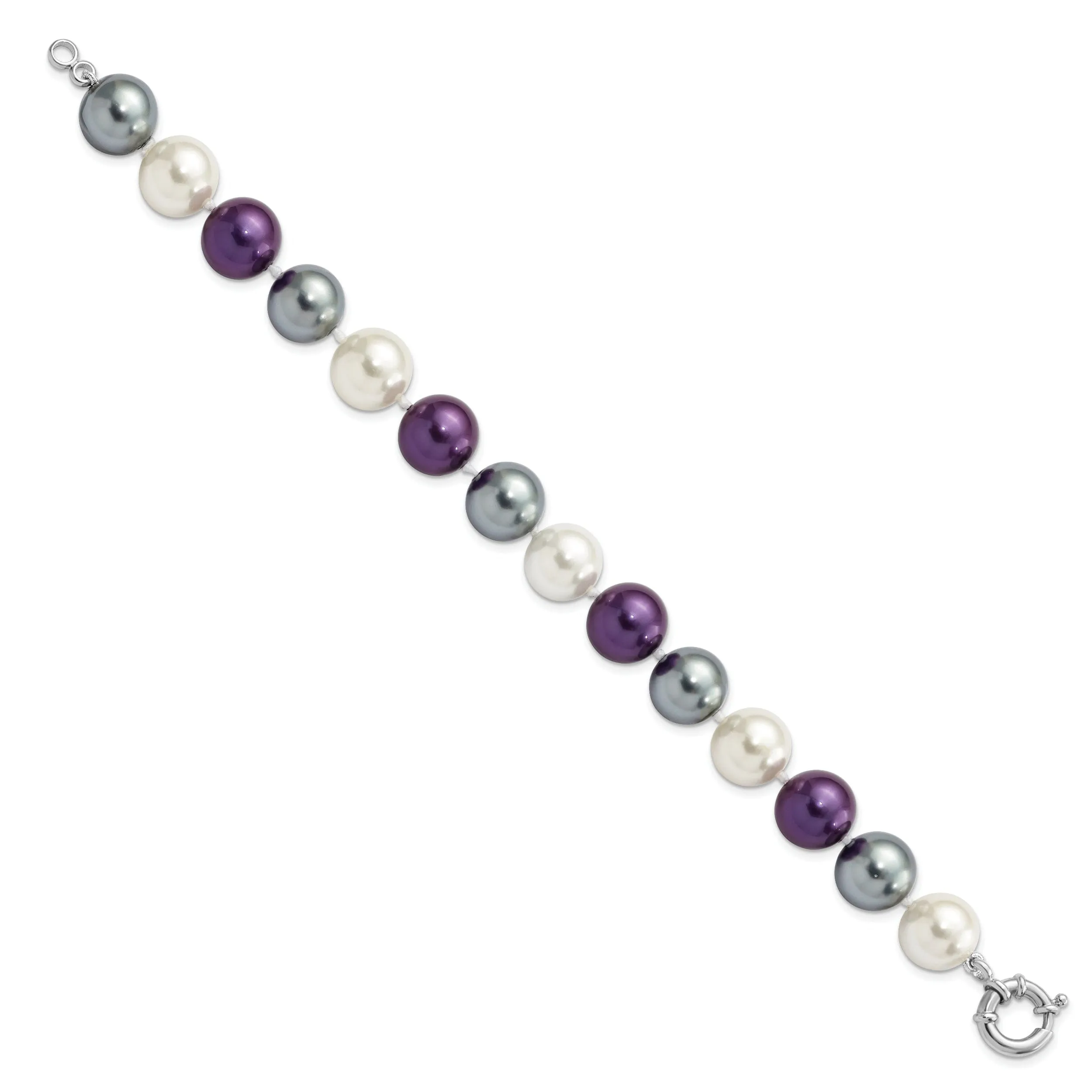 Silver White Purple Black Pearl Bracelet