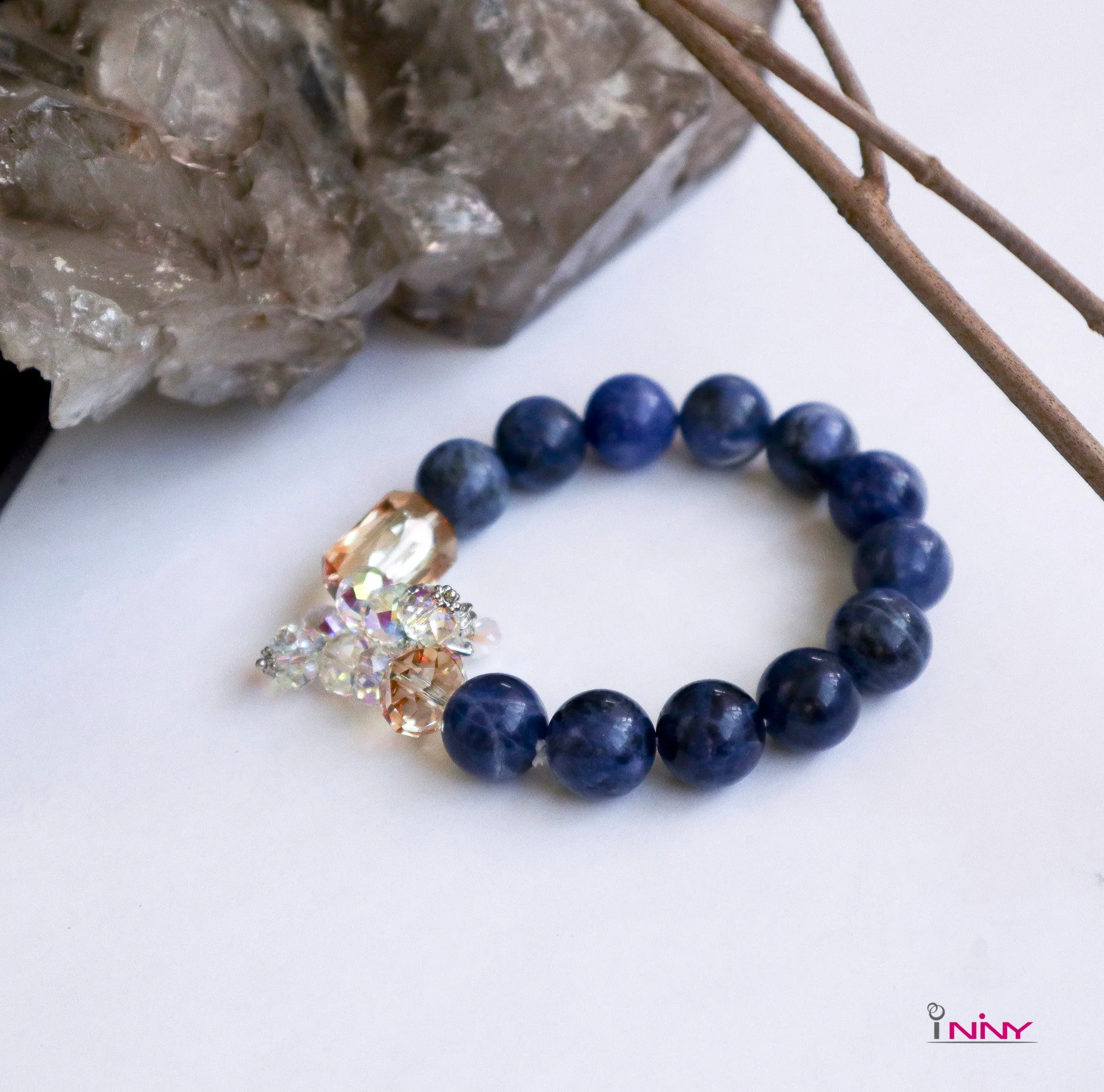 Sodalite Around Crystal Bracelet