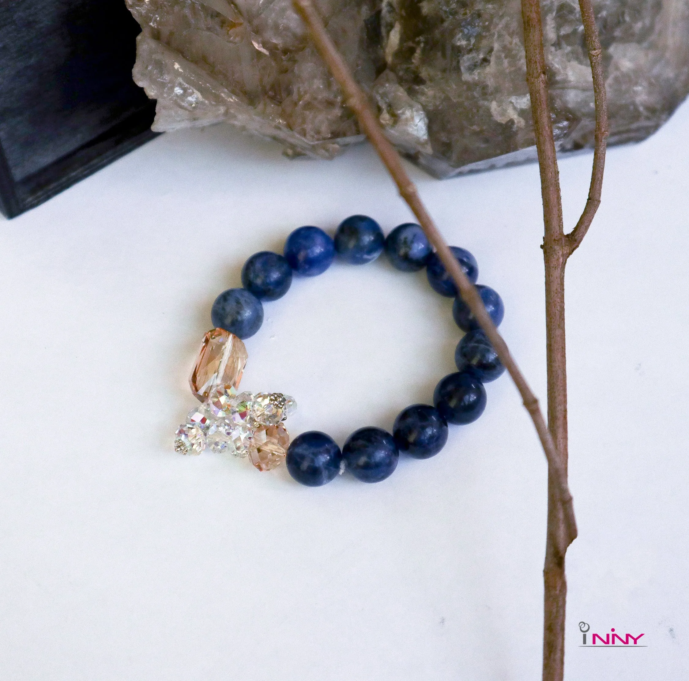 Sodalite Around Crystal Bracelet