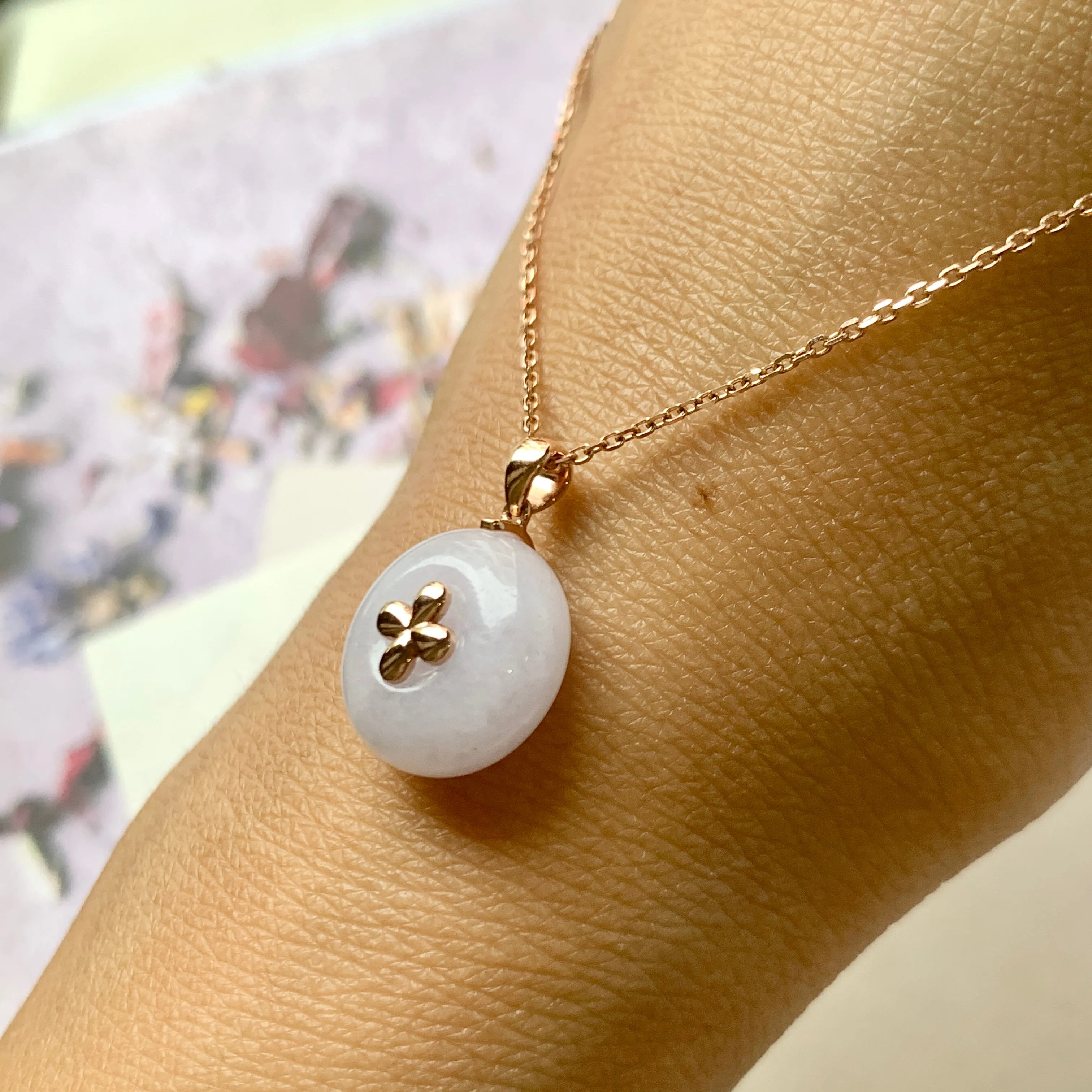 SOLD OUT : A-Grade Lavender Jadeite Donut Pendant (Lilac Flower) No.171951