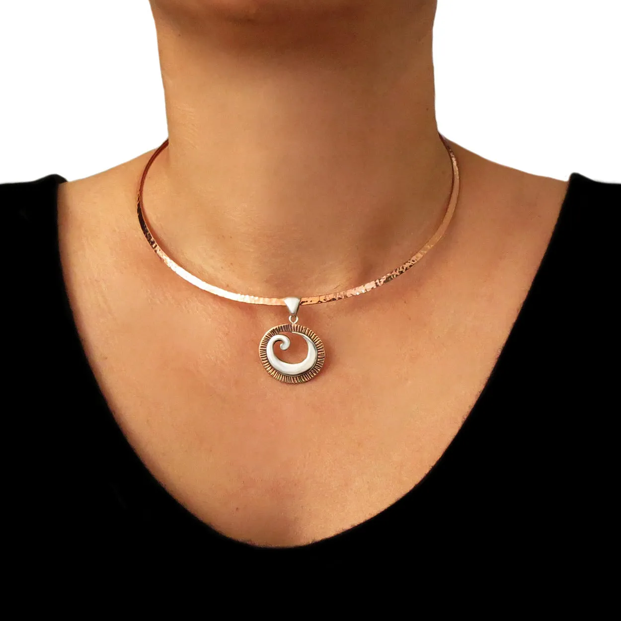 Solid Hammered Copper Choker Necklace Torc