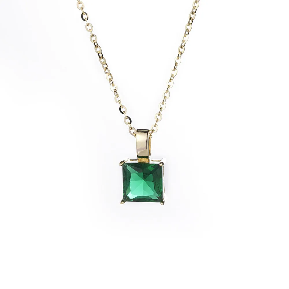 Square Emerald Green Zircon Silver Necklace