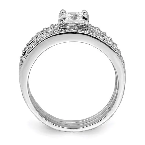 Sterling Silver 3-Piece CZ Square Wedding Ring Set