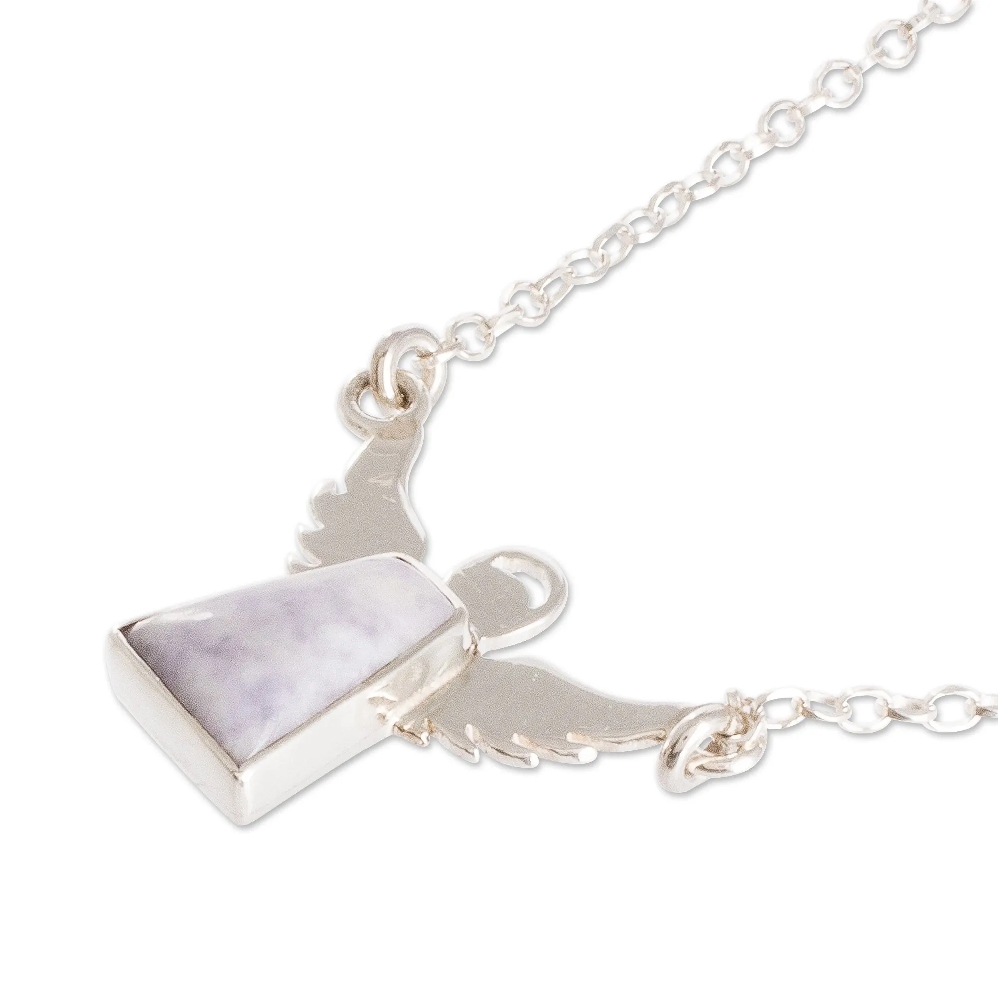 Sterling Silver Angel Pendant Necklace with Lavender Jade - Cloud Angel | NOVICA