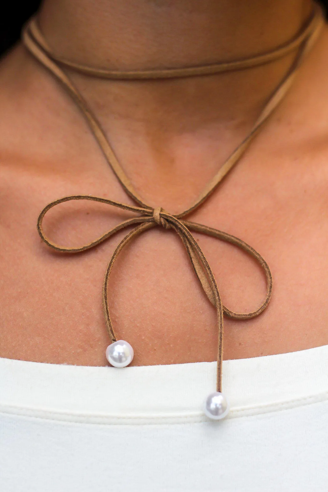 Tan Suede Choker with Pearl Detail