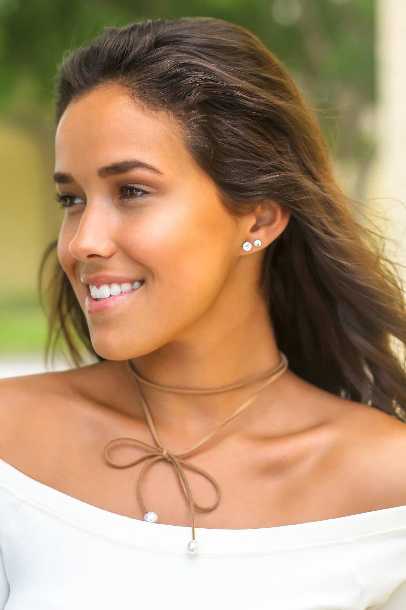 Tan Suede Choker with Pearl Detail