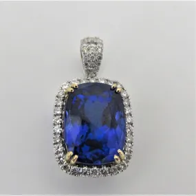 Tanzanite and Diamond Halo 2 Tone Gold Pendant