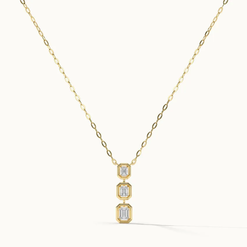 Three Stone Emerald Solitaire Necklace