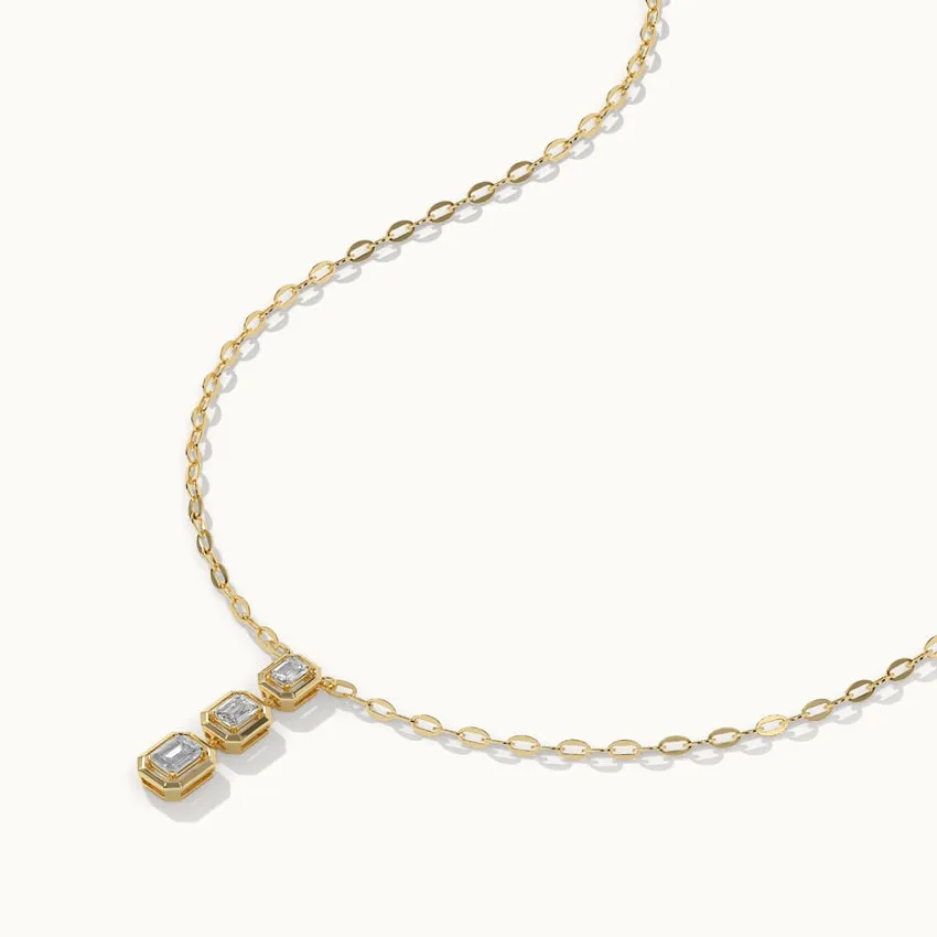 Three Stone Emerald Solitaire Necklace