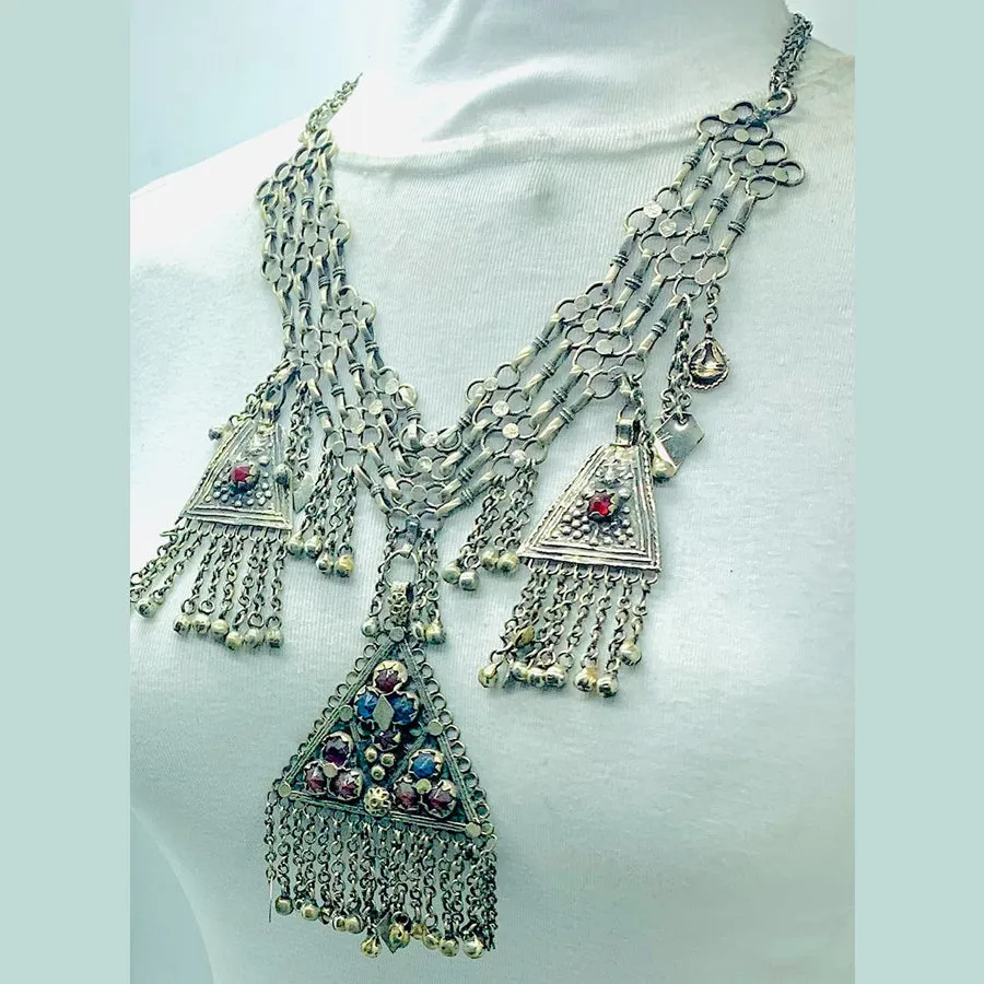 Tribal Silver Kuchi Necklace With Dangling Pendants