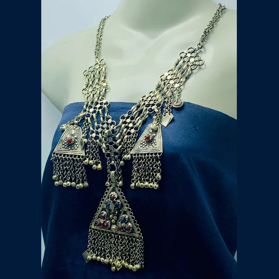 Tribal Silver Kuchi Necklace With Dangling Pendants