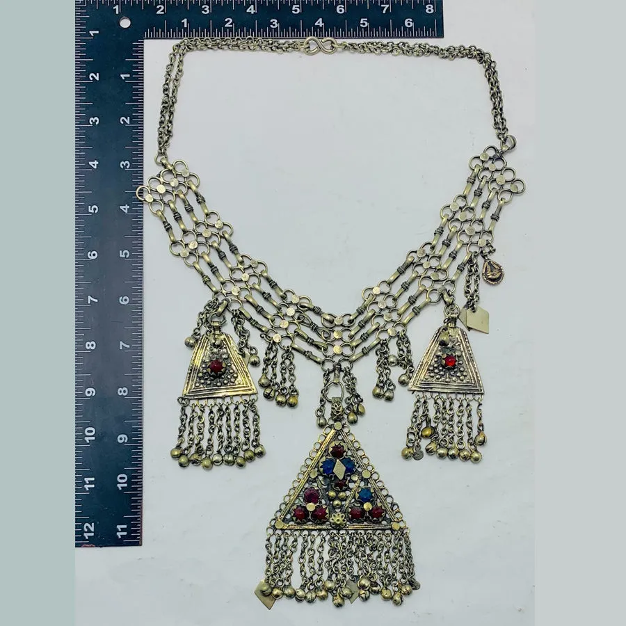 Tribal Silver Kuchi Necklace With Dangling Pendants