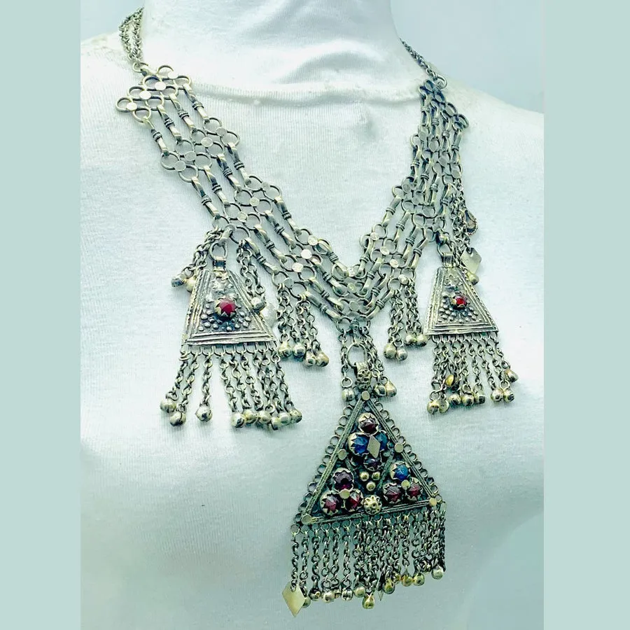 Tribal Silver Kuchi Necklace With Dangling Pendants