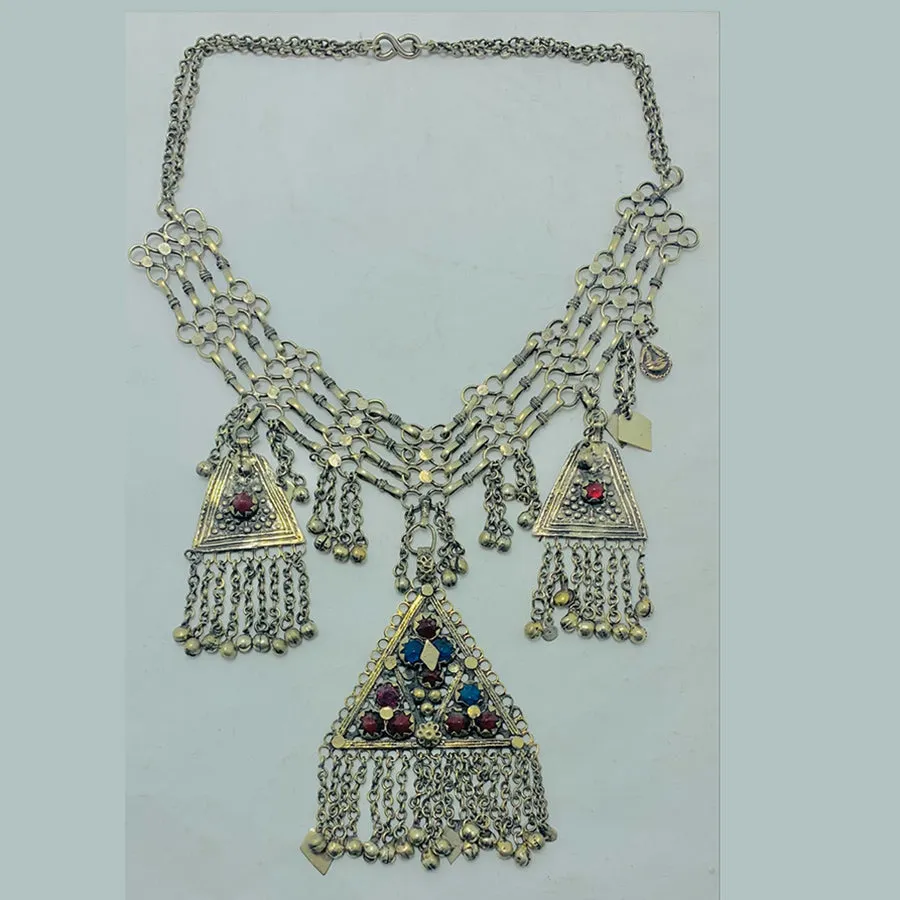 Tribal Silver Kuchi Necklace With Dangling Pendants
