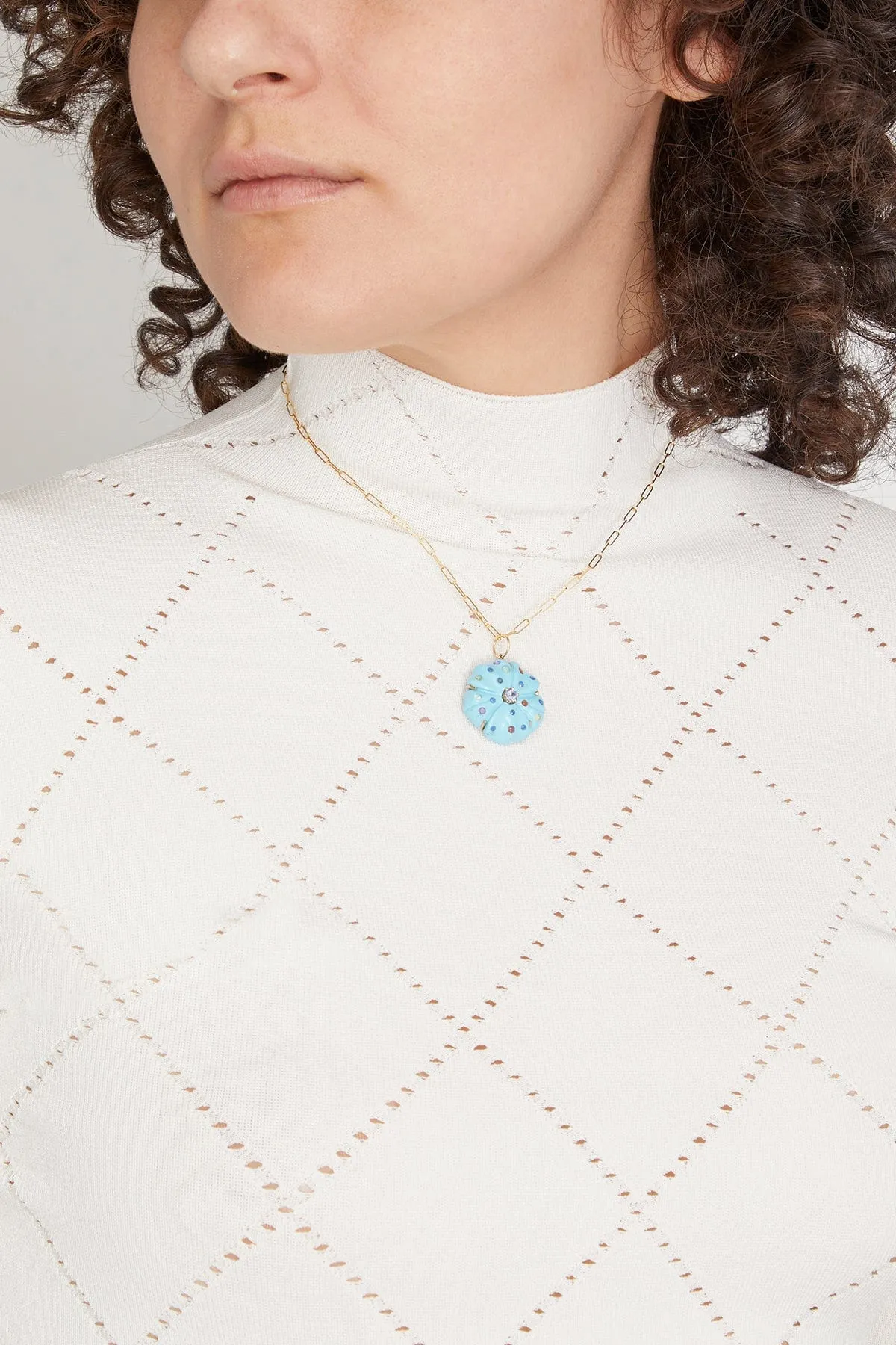 Turquoise Flower with Sapphire Sprinkles in 14k Yellow Gold